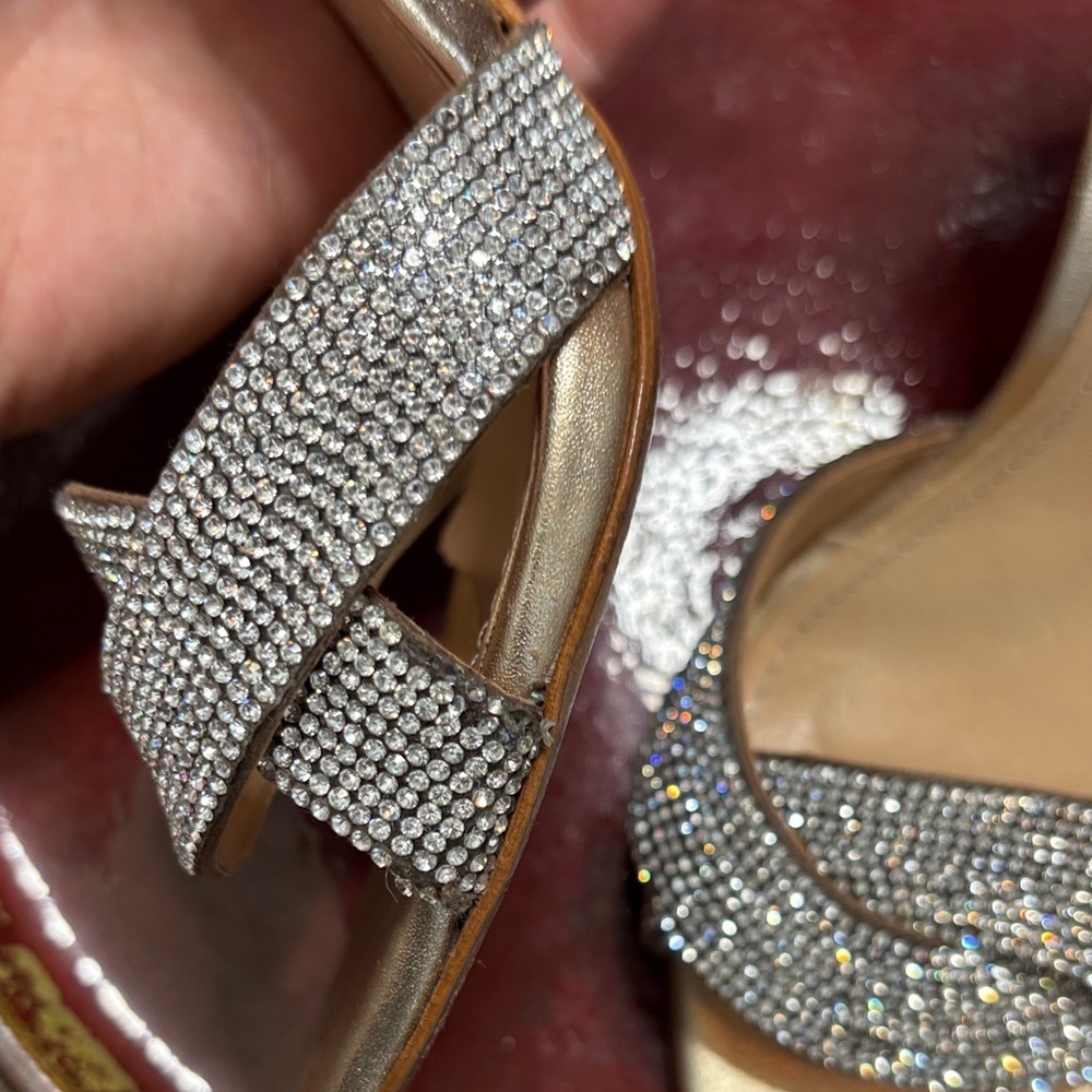 SCHUTZ Silver and Rhinestone Leather Sequins Heels sz 8 - Picture 4 of 14